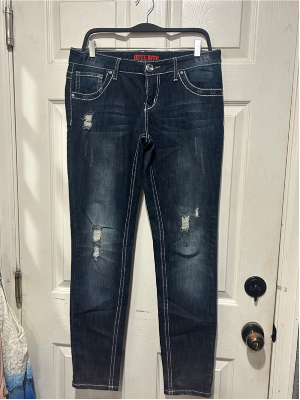 Juniors ZANADI Skinny Jeans Size 11 Blue with White Stitching